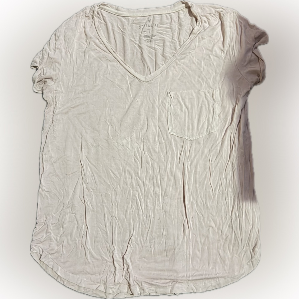 American Eagle Outfitters Cream V-Neck Top